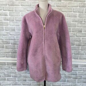 J.Crew Zip-Up Teddy Fleece Coat Jacket Purple Wisteria Cozy L Scandi Soft